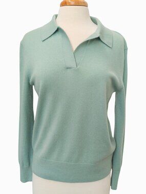 Italic Camila 100% Cashmere Collared Polo Sweater Sage Sz M